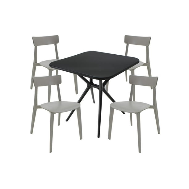 CONJUNTO DE EXTERIOR MESA LODI NEGRO Y SET DE 4 SILLAS BRIANZA CAPUCCINO