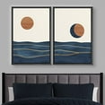 thumbnail image 4 of IDEA4WALL Framed Wall Art Print Set Orange Sun Over Blue Watercolor Ocean Waves Abstract Shapes Modern Minimalist Chic Relax/Calm for Living Room, Bedroom, Office - 16"x24"x2 Black, 4 of 5