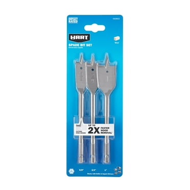 HART 3-Piece Hex Shank Spade Bit Set with 5/8”, 3/4” and 1” Spade Bits