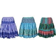 Mogul Womens Silk Sari Flare Skirt Vintage Recycled Tiered Just Delightful Knee Length Skirts Wholesale Lots Of 3