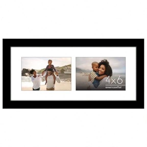 4x6 Double Picture Frame with Shatter-Resistant Glass - Fits Two 4x6 Photos or use as One 6x14 Frame - Signature Collection - Collage Frames for Tabletop and Wall Display - Black