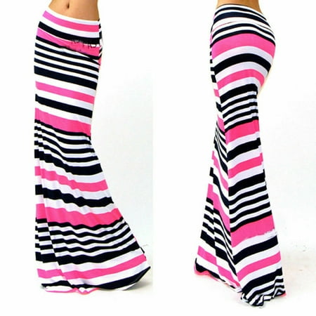 - Ladies Maxi Striped Size SMLXL New Women Skirt Long Gypsy Jersey Stretch Full Skirts