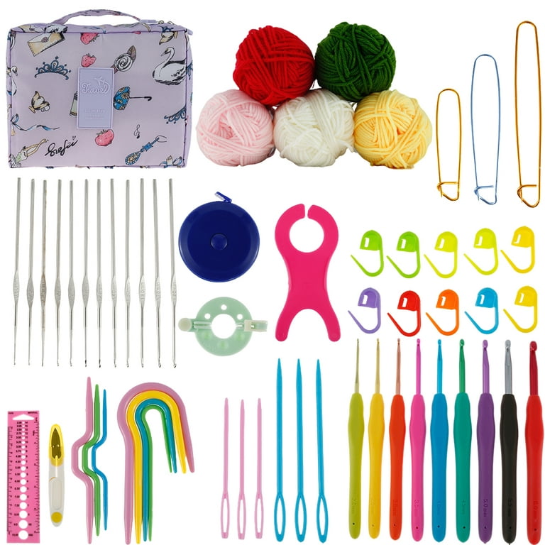 Threns 59 Pcs Crochet Hooks Kit Knitting Starter Kit DIY Weave Yarn Kits with Carry Bag for Beginners Adults Gifts, Size: 24, Style C