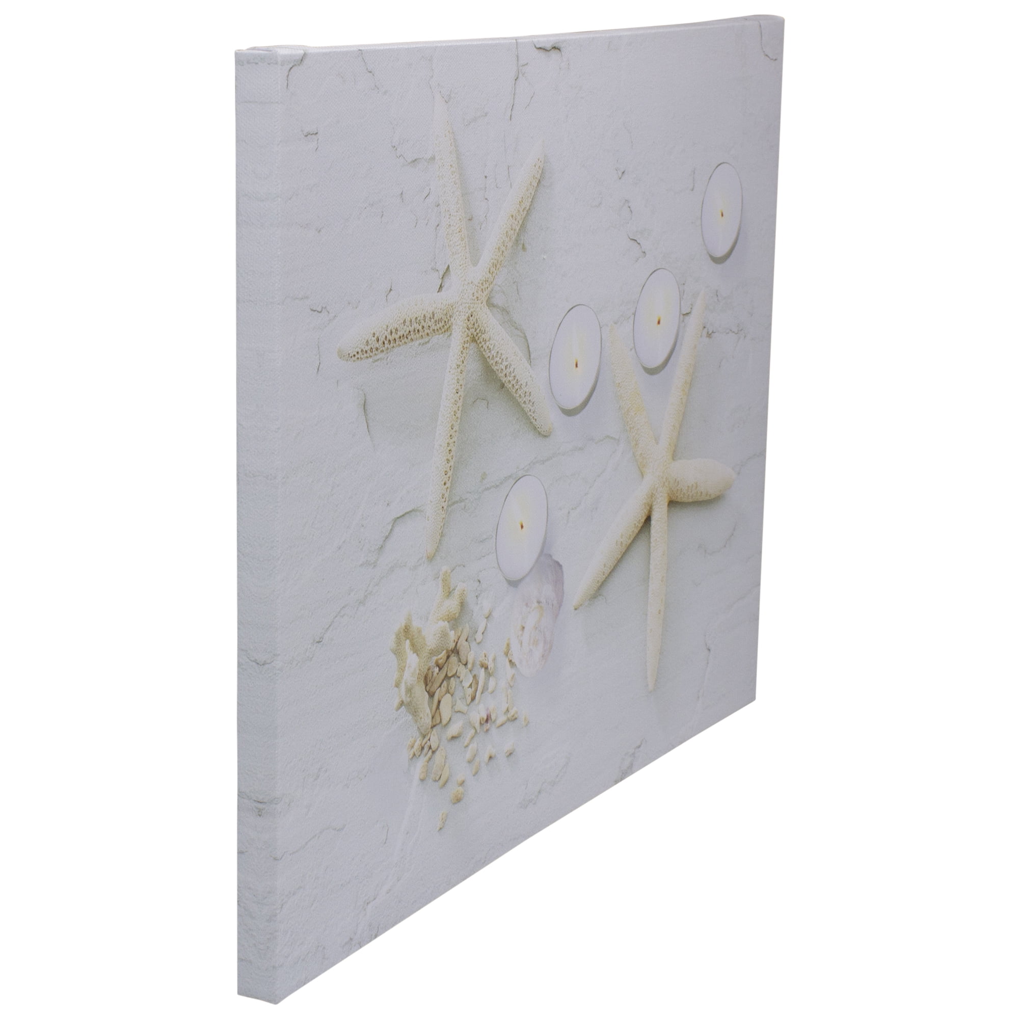 LED Lighted Starfish Seashell and Tea Light Candles Canvas Wall Art 11.75" x 15.75"