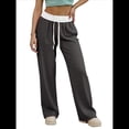 thumbnail image 2 of Pantalones Deportivos Anchos con Cintura de Contraste de Color y Hebilla de Cordón para Mujer. Gris Oscuro XL, 2 of 8