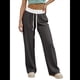 thumbnail image 2 of Pantalones Deportivos Anchos con Cintura de Contraste de Color y Hebilla de Cordón para Mujer. Gris Oscuro M, 2 of 8