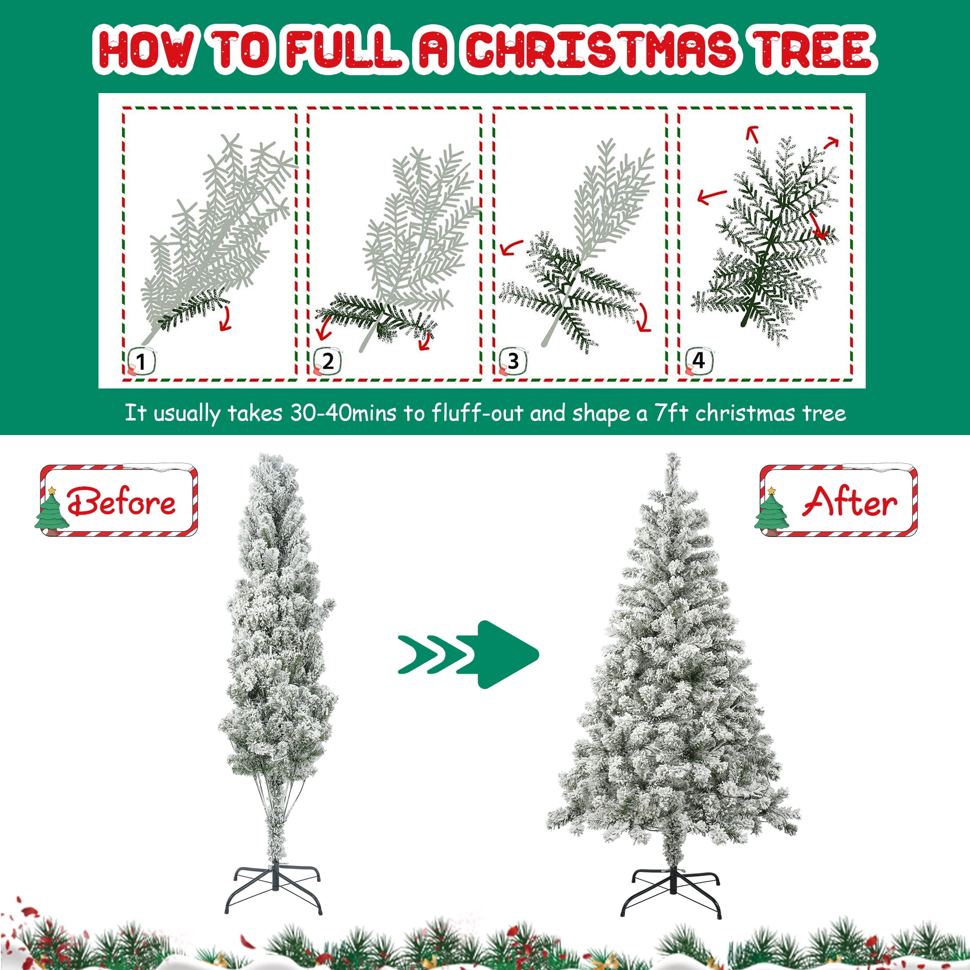 7.5FT Prelit Blue Christmas Tree, Full Xmas Pine Tree with 1300 Branch Tips 400 Cold Warm Light for Holiday Indoor Outdoor Decoration