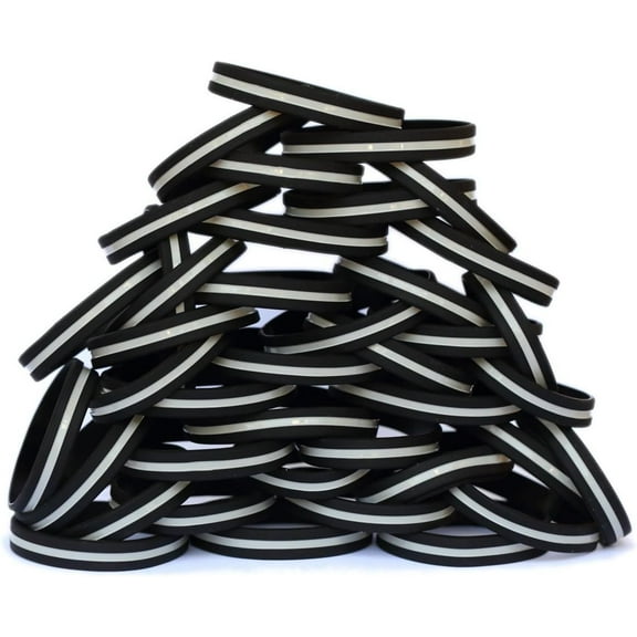 50 Thin Silvertone Gray Line Silicone Wristbands Correctional Officers Support