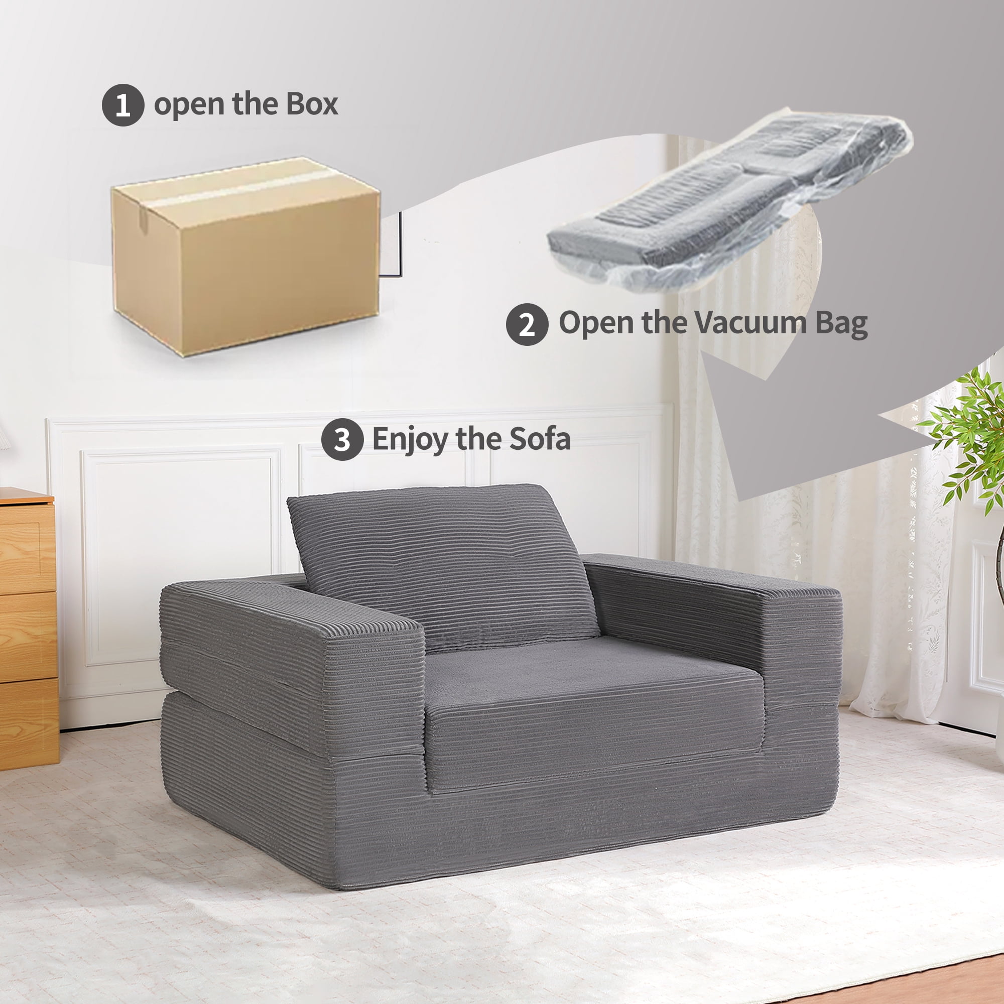 Leumius Single Sofa Bed with Pillow,Boneless Folding Sofa Bed for Living Room Bedroom,No Assembly Required,Dark Gray