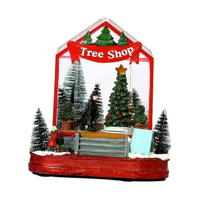 Adorno de escritorio con luz nocturna musical de casa de pueblo navideña iluminada Árbol