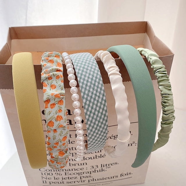 Banda para el cabello con perlas para primavera y verano que combina con el lavado facial, accesorios para el cabello, mechones de tela con pliegues en la parte superior y craneal alto para mujer,