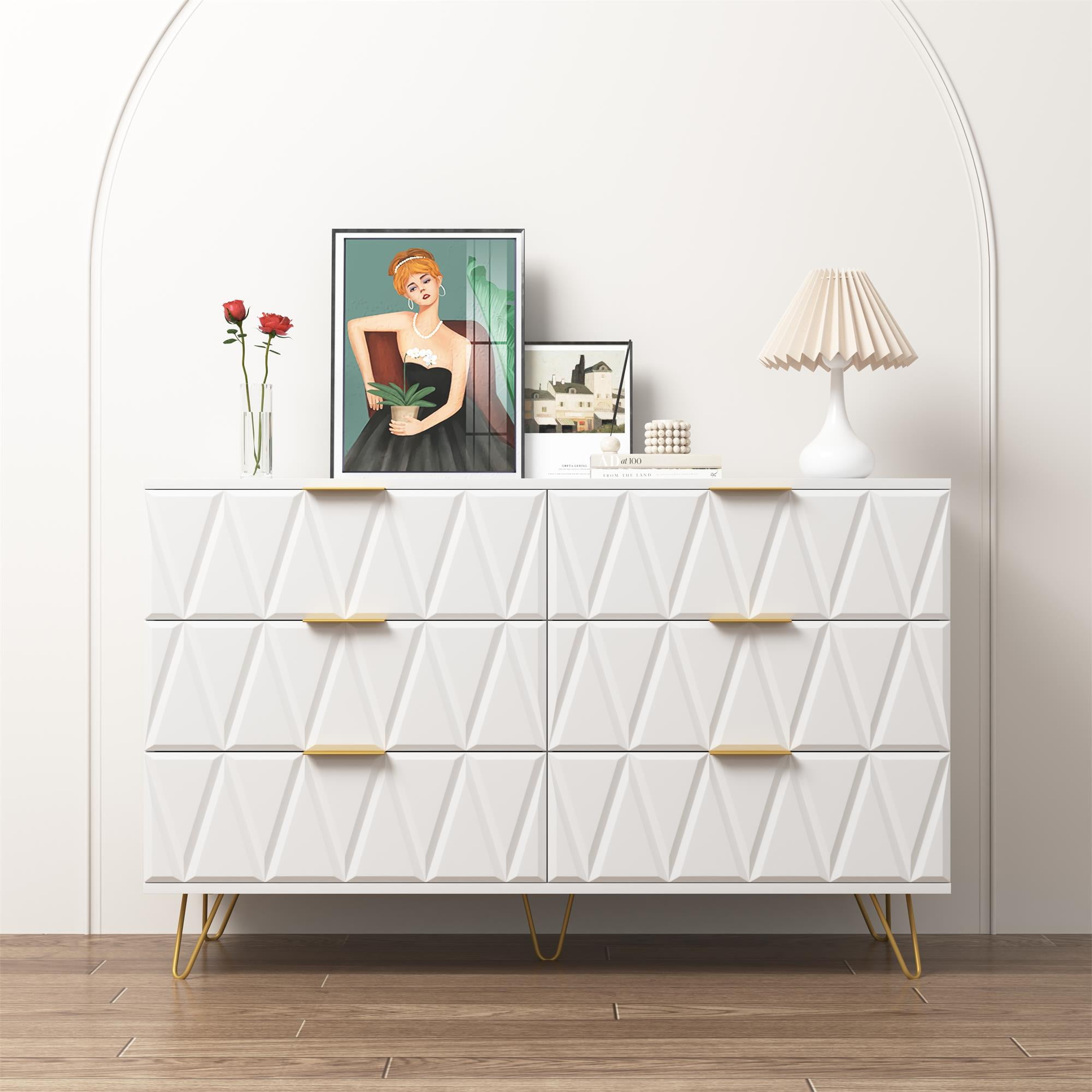 Finihen 6 Drawer Dresser, Chest of Drawers, Storage Tower Clothes Organizer Closet, Double Dresser for Bedroom, Living Room, Entryway, White Finihen 6 Drawer Dresser, Chest of Drawers, Storage Tower Clothes Organizer Closet, Double Dresser for Bedroom, Living Room, Entryway, White