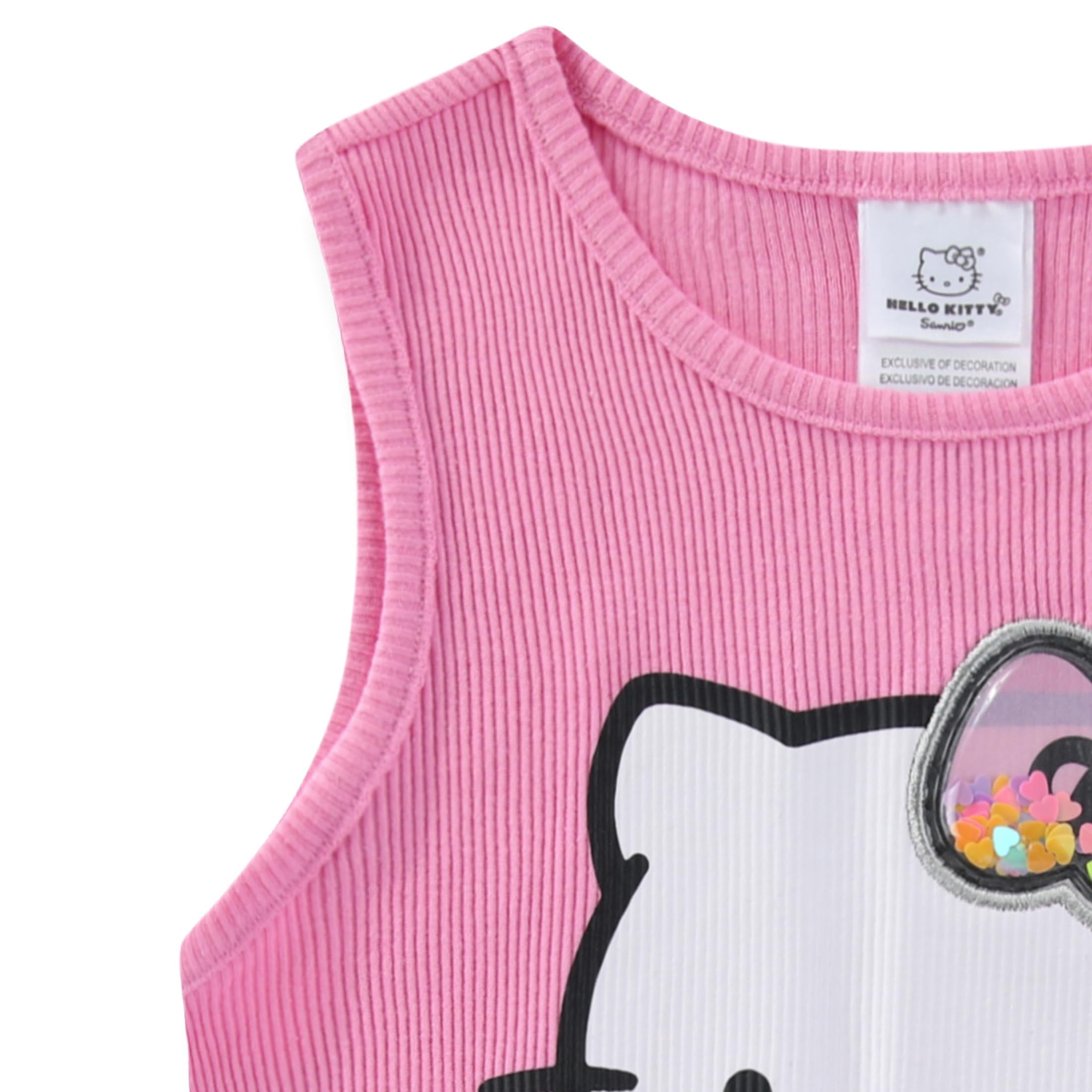 Hello Kitty Sanrio French Terry Short Sleeve T-Shirt Tank Top and Short Set (Girls), 3 Piece Set, Sizes 5-12