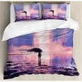 thumbnail image 3 of Fantasy Duvet Cover Set, Trippy Person in Wind Blowing Hair on the Water Serene Art, Decorative 2 Piece Bedding Set with 1 Pillow Shams, Twin Size, Pink and Blue, by Ambesonne, 3 of 3