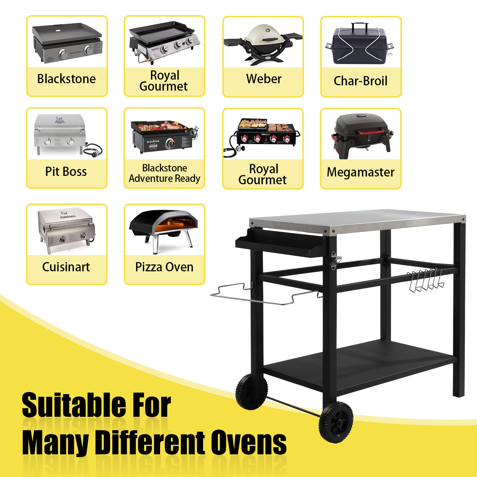 Zimtown Outdoor Grill Cart,Outdoor Kitchen Cabinets w/ Movable Wheels,Food Prep Trolley,,BBQ Grill Prep Table