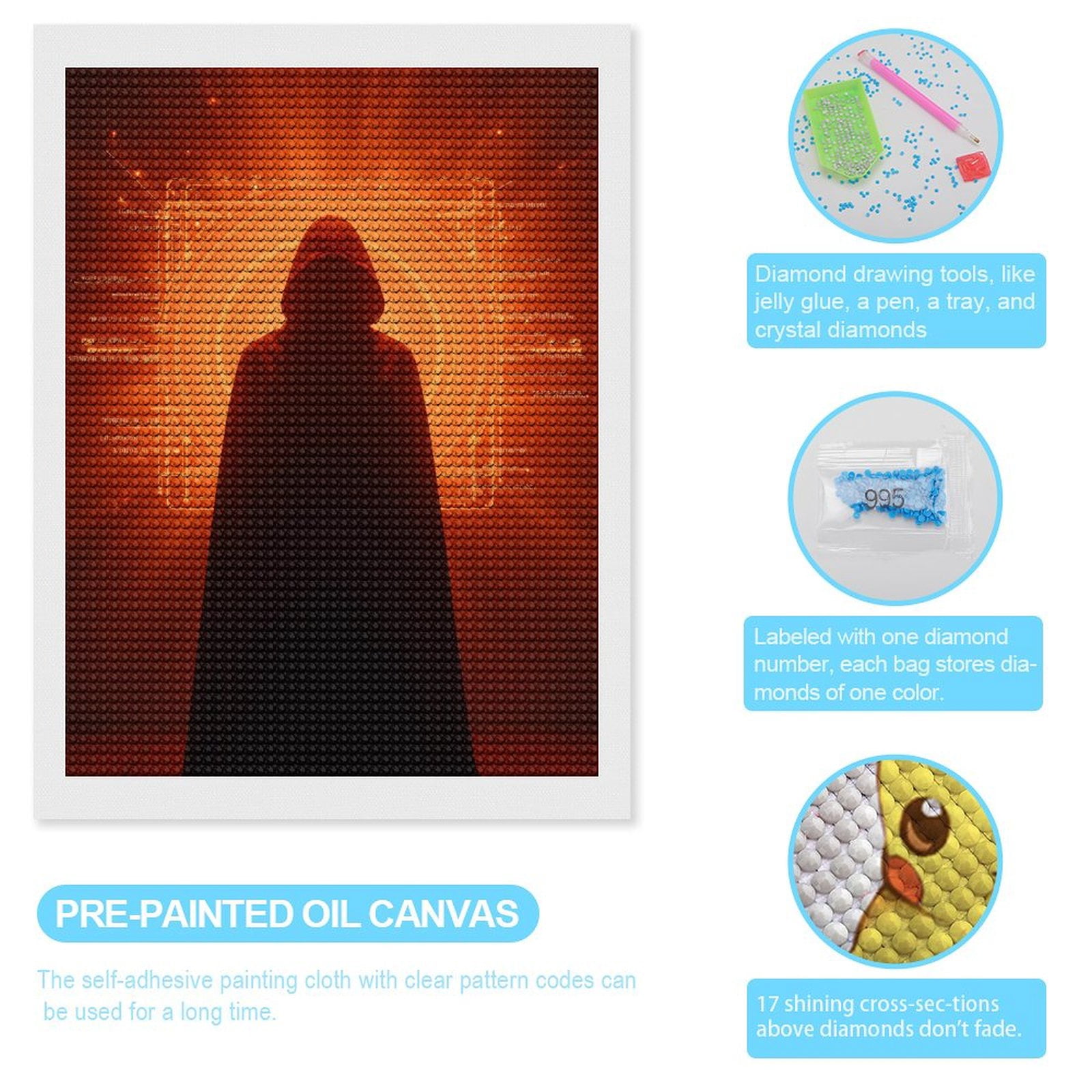 Diamond Art Kits for Adults, Cloaked Figure Glowing Tech Rings 5D Diamond Painting Kits for Adults Beginners, DIY Full Drill Diamond Painting, Gem Art and Crafts 12x16
