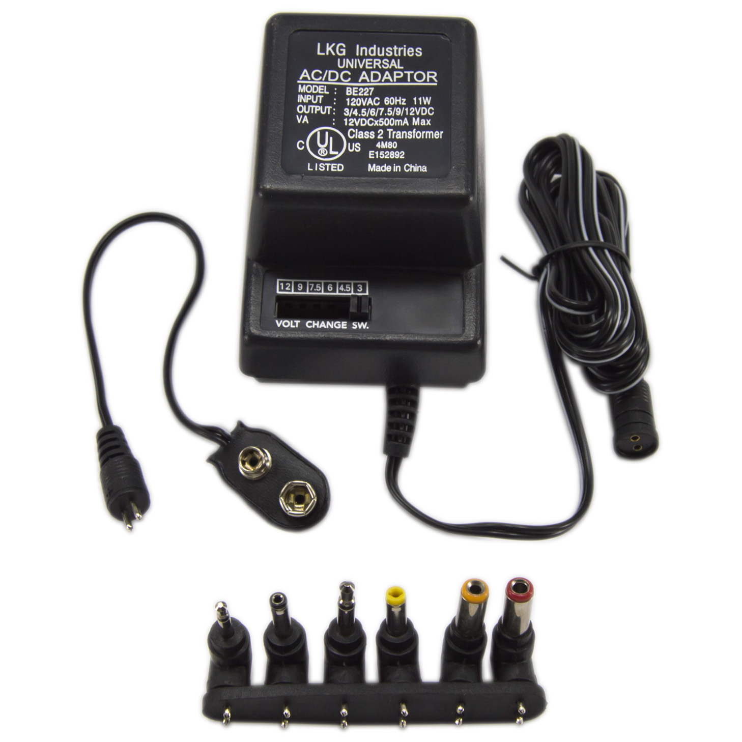 Multi Voltage AC to DC Wall Adapter (UL Listed) 3, 4, 5, 6, 7.5, 9, 12V