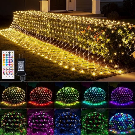 Pooqla 204 LED Color Changing Christmas Net Lights,9.8ft x 6.6ft Connectable Mesh Lights with Remote for Bushes,Garden,Backyard,Outdoor Decor