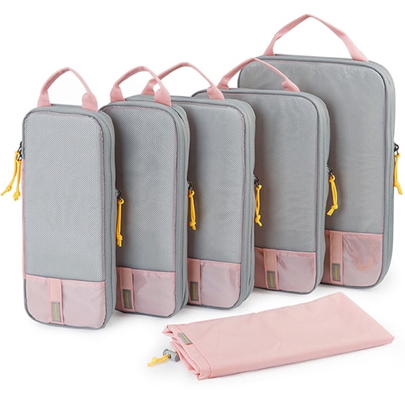 BAGSMART Compression Packing Cubes for Travel Luggage, 6 Pcs Expandable Packing Organizers Foldable Lightweight Suitcase Storage Bags for Travel Accessories, Women Men, Baby Pink