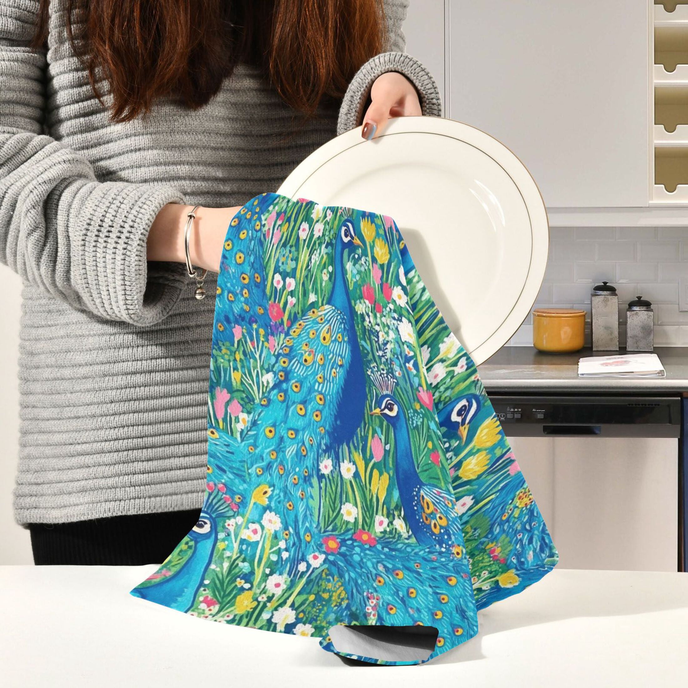 Regal Peacocks Kitchen Towels 6-Piece Pack Tea Towels for Kitchen Decorative Waffle Design 28x18in