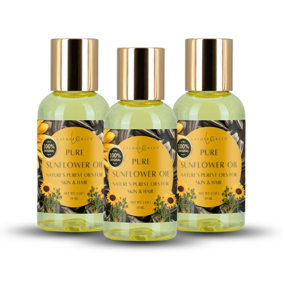 100% Pure Sunflower Seed Oil – Cold Pressed, Lightweight Oil for Skin & Hair Health | 3 packs by LatherGreen