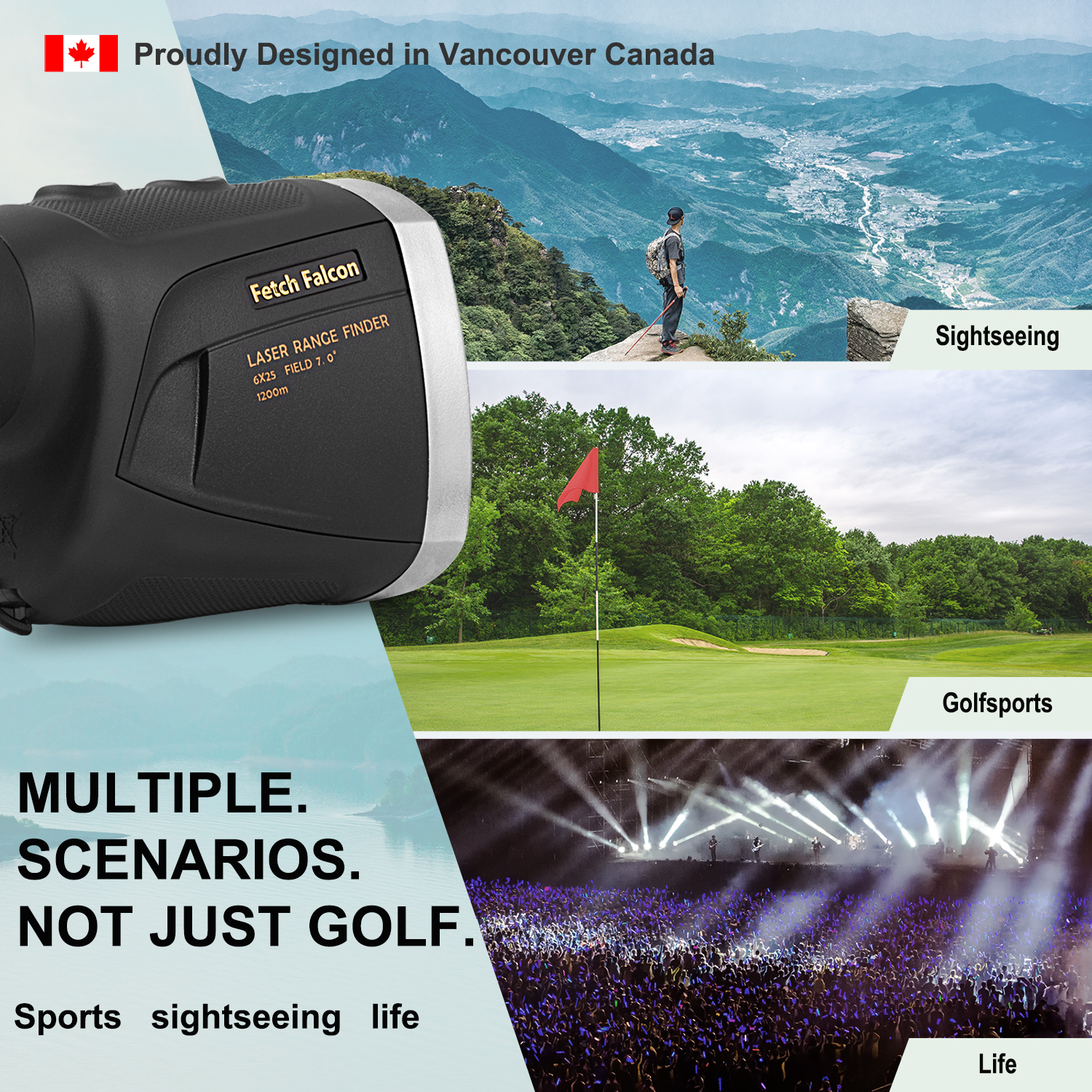 Fetch Falcon LCD Golf Rangefinder (High Precision, Slope Mode with Scan) Pole Flag Locking Vibration (LCD 1200 YD Golf Laser Rangefinder Black)
