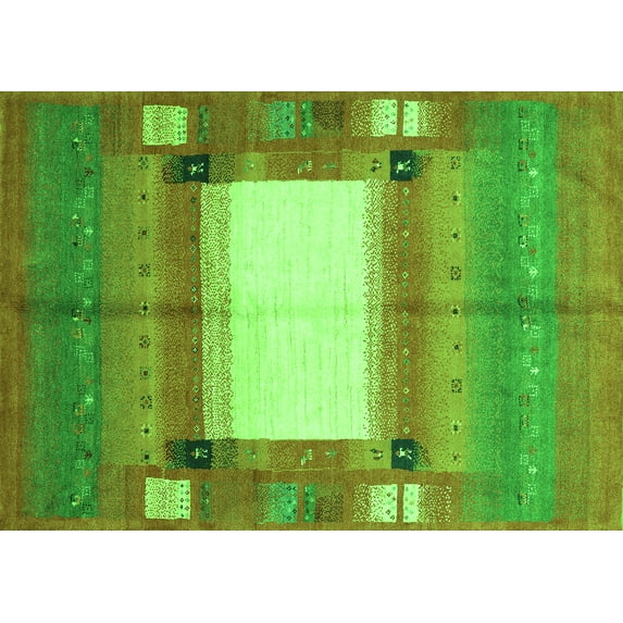 Ahgly Company Indoor Rectangle Abstract Green Contemporary Area Rugs, 2' x 4'