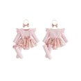 thumbnail image 2 of Cjfdfy Newborn Baby Girl Floral Romper Dress Lace Ruffles Long Sleeve Ribbed Knit Bodysuit and Headband Stocking Baby Vintage Clothes Infant Cute Coming Home Outfit 0-18M, 2 of 9