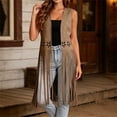 thumbnail image 6 of APEXFWDT Western Fringe Suede Vest for Women, Sleeveless Open Front Hollow Out Long Tassel Casual Waistcoat, 6 of 8