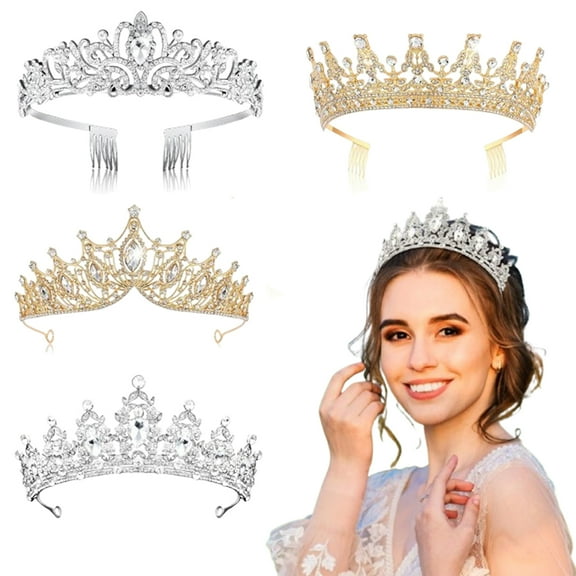 Luxury 4-Piece Rhinestone Tiaras for Women, Gold & Silver Princess Crowns with Secure Combs, Elegant Alloy Bridal Headpiece for Quinceanera Pageant Cosplay Prom