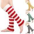 thumbnail image 3 of Christmas Ribbed Knit Color Blocking Striped Leg Warmers Socks for Women Plush Trim Splicing Boot Cuffs Leg Covers, 3 of 21