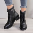 thumbnail image 2 of Oyedens Women's Mid Calf Combat Boots Vintage Black Leather Pointy Toe Riding Short Ankle Booties, 2 of 6