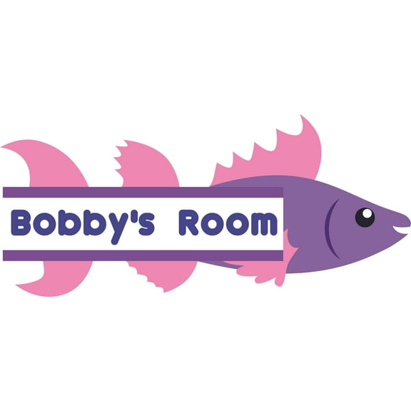 Custom Name Vinyl Wall Decal for Home - Split Fish Lavender Pink Fishing Cute Wall Décor Bedroom Living Room Entry - Personalized Text Removable High Tact - Size: 12 In x 20 In