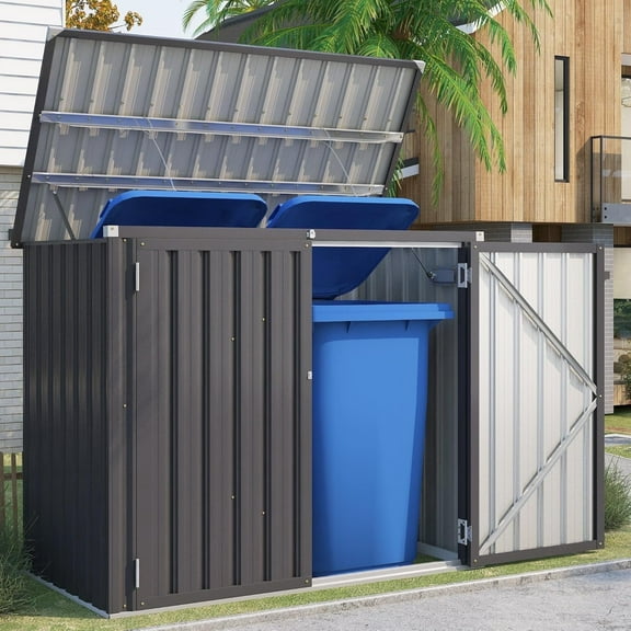 AECOJOY 46 Cu ft. Outdoor Trash Can Storage Shed Waterproof Horizontal Storage Cabinet in Dark Gray