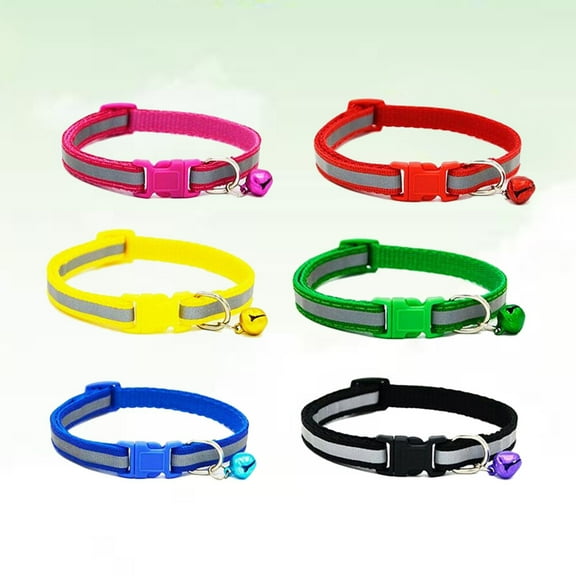KONTONTY 6 Colors Adjustable Safety Buckle Bell Strap Cat Little Dog Glossy Reflective Pet Collar