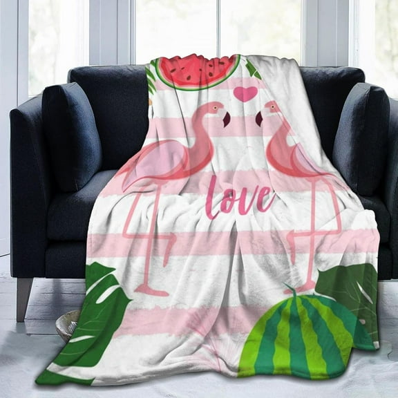 funny Palm Tree Flamingo Fleece Plush Throw Blanket Comforter Faux Fur Soft Cozy Warm Fluffy Microfiber Fuzzy Blanket for Bed Couch Sofa Chair Fall Nap Travel Camp Picnic 50"x40"
