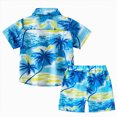 thumbnail image 3 of kaprioy Toddler Baby Boy Summer Outfits Little Kids Hawaiian Clothes Short Sets Sunset Palm Leave Top Shirt T-shirt Tops Shorts 2PCS Clothes Set, 3 of 7
