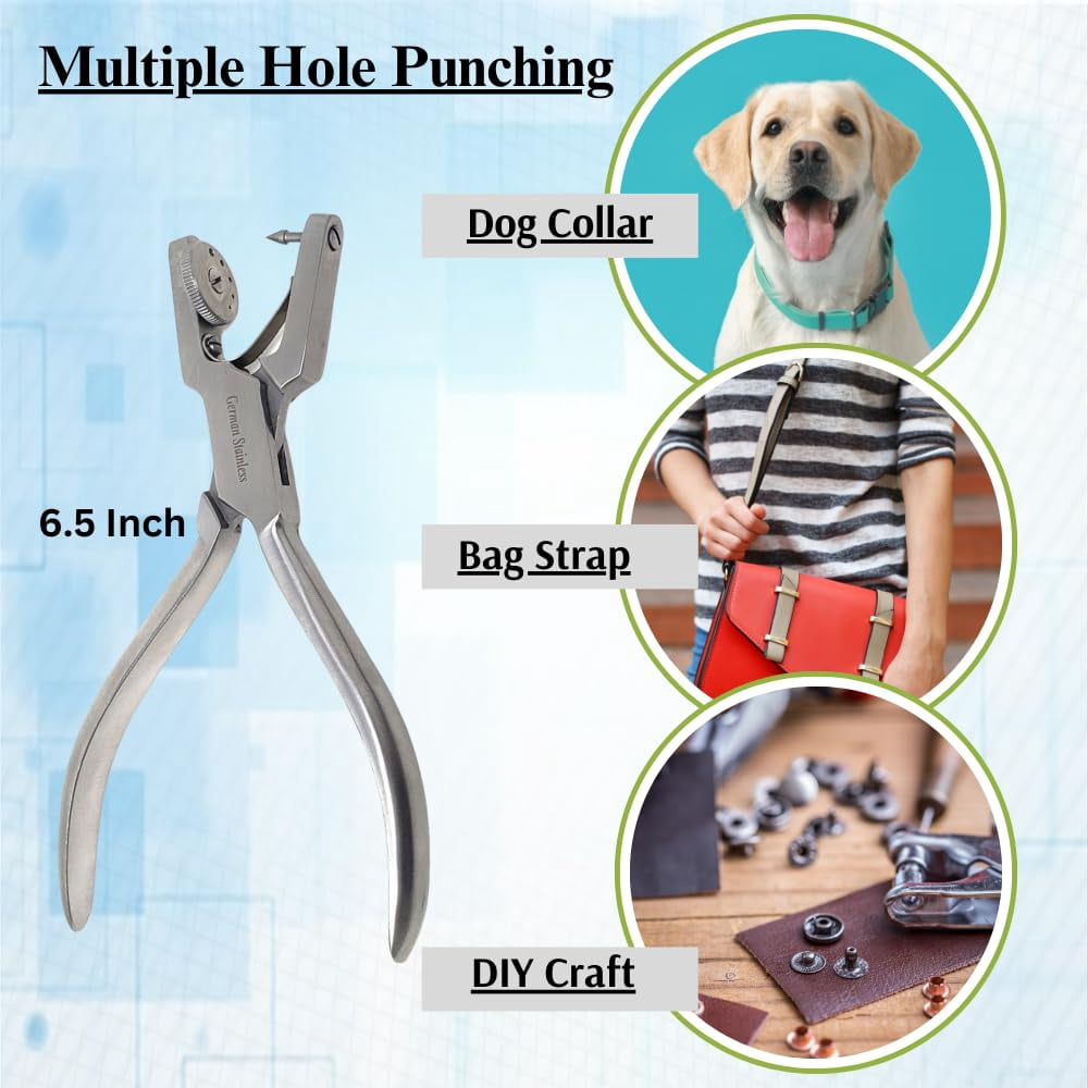 Leather Hole Punch Heavy Duty Hand Pliers Belt Holes 5 Sized Puncher Tool Stainless Steel Watch Band Leather Hole Punch Pliers - Silver