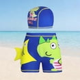 thumbnail image 2 of Children's Printed Elastic Waist Sporty Short Flat-Front Swim Shorts with Matching Swim Cap Set, 2 of 3