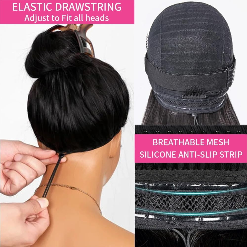 Bling Hair 13x6 Glueless Drawstring Wig Human Hair Straight Wear and Go Upgraded Ear-to-Ear Pre Cut  Lace Frontal Wigs Human Hair 180% Density Pre Plucked Human Hair Wigs for Black Women 20 Inch
