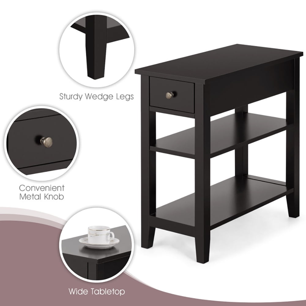 Finihen End Side Table, Rectangular Nightstand, 3-Tier End Table with Drawer slideway and Double Shelves, for Living Room, Bedroom, Brown Finihen End Side Table, Rectangular Nightstand, 3-Tier End Table with Drawer slideway and Double Shelves, for Living Room, Bedroom, Brown