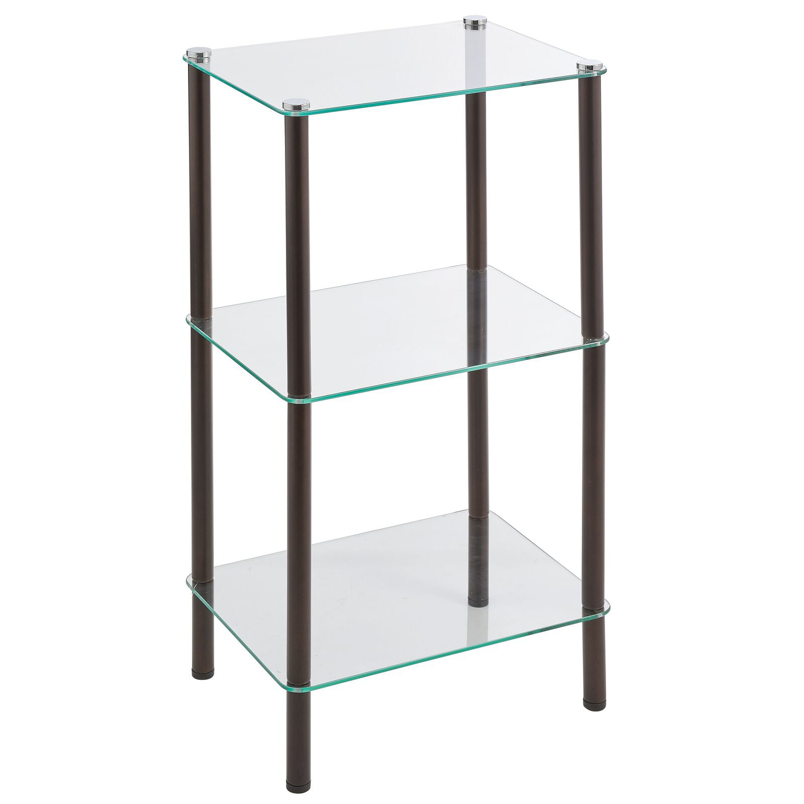 mDesign Home Floor Storage Rectangular Tower, 3 Tier Open Glass Shelves -  Compact Shelving Display Unit - Multi-Use Home Organizer for Bath, Office,  