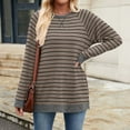 thumbnail image 4 of ShomPort Womens Striped Long Sleeve Shirts Cotton T-Shirt Loose Crew Neck Tunic Tops Fall, 4 of 8