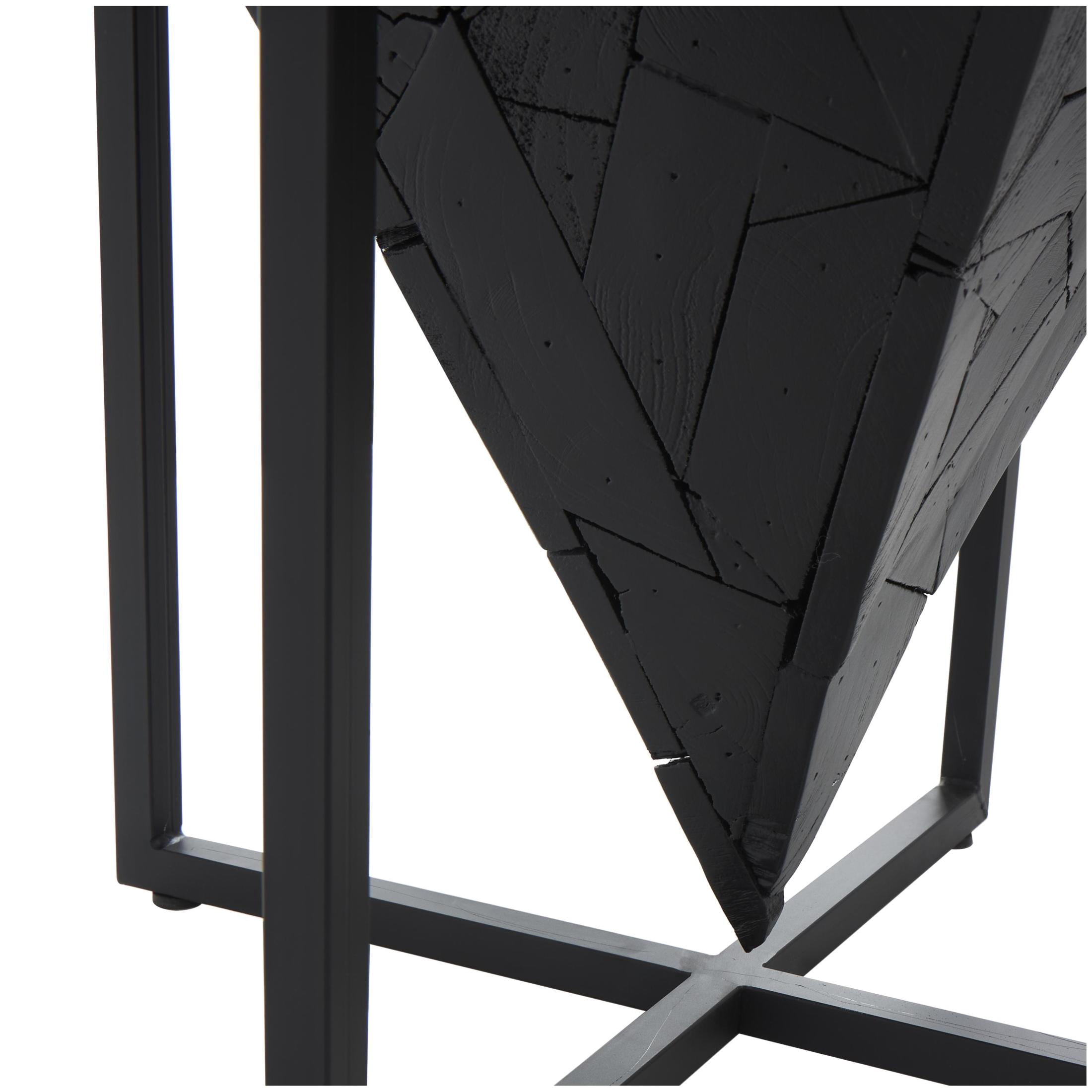 DecMode 17" x 22" Black Teak Wood Handmade Inverted Pyramid Geometric Accent Table with Black Metal Base, 1-Piece