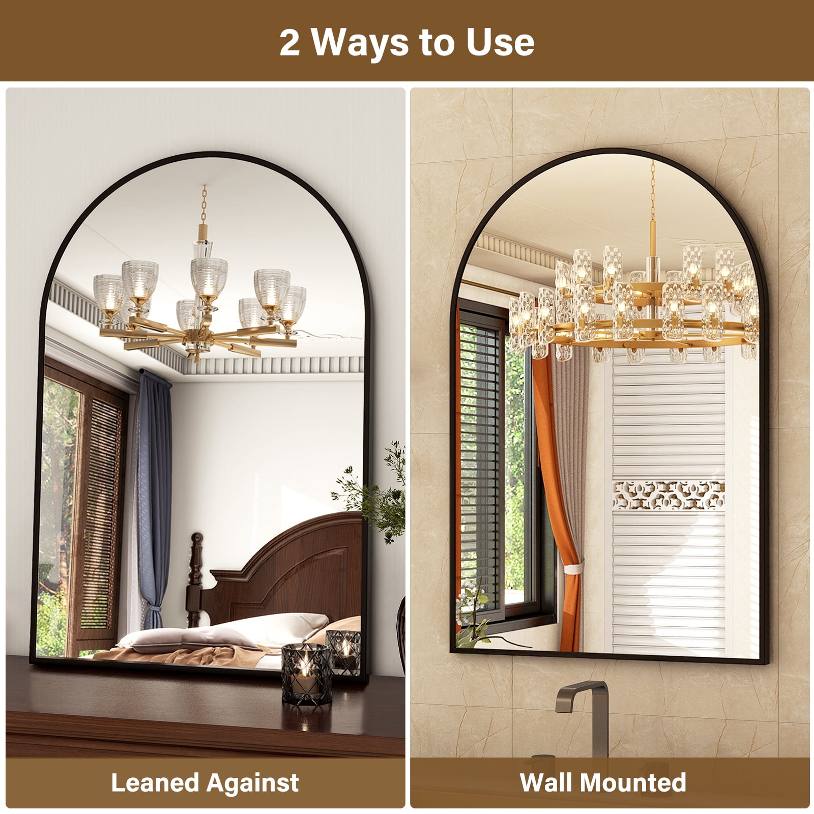 SHATTERVIEW 22"x30" Arched Bathroom Mirror Vanity Wall Mounted Mirror, Black
