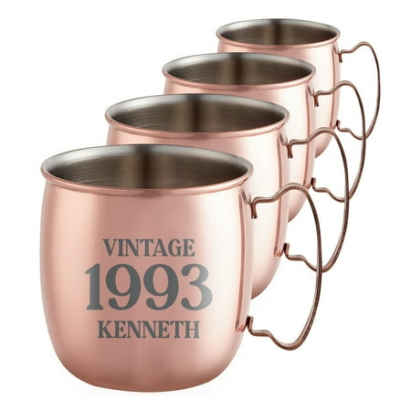 

PERSONALIZED Birthday Gift Year Custom Engraved Moscow Mule Mug Classic Round Rolled Rim and Sturdy Handle Smooth Copper Finish 18 oz Vintage Set of 4