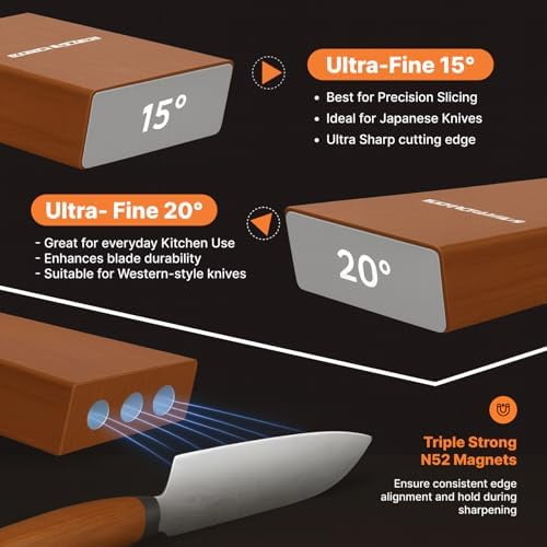 Rolling Knife Sharpener Kit – Fast, Easy Diamond & Ceramic Manual Sharpener | 15° & 20° Angle Guides for Kitchen & Chef’s Knives – Sharpens All Steel Blades