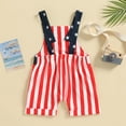 thumbnail image 6 of BemeyourBBs Toddler Baby Boy Girl 4th of July Outfit Patriot Independence Day Rompor Overalls American Flag Jumpsuit Star Stripe Print Suspender Pants Bib Overalls Summer Fourth of July Clothes, 6 of 7