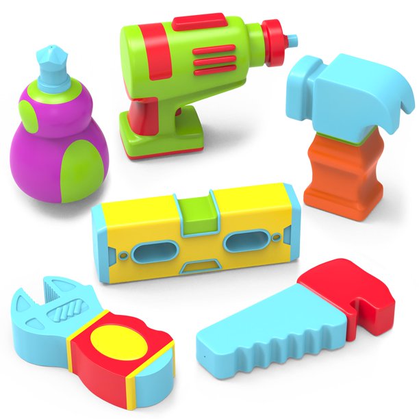 Bath Toys Tub Works Tools, sin moho, paquete de 6 para bebés y niños pequeños