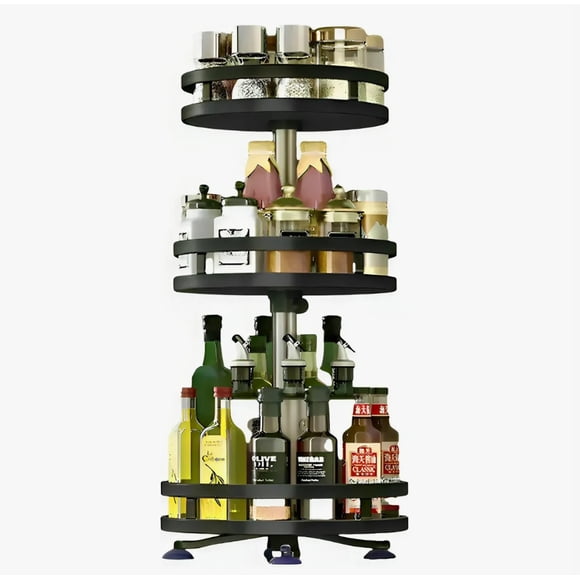 Estante Circular Ajustable Giratorio De Cocina Con 3 Niveles Modelo Negro